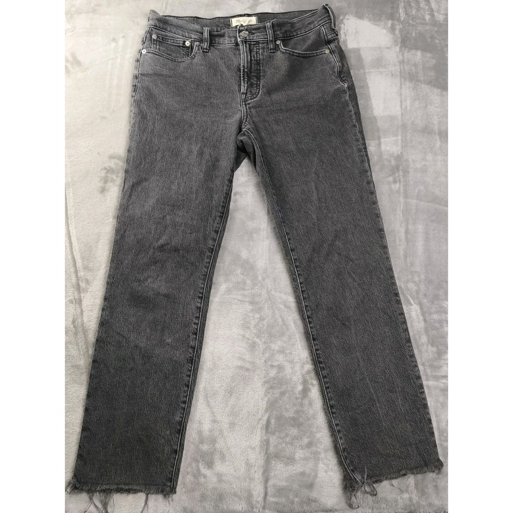 Madewell Mid Rise Perfect Vintage Jeans Black Raw Hem Womens 28